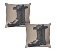HETVBNS 2 Pack Throw Pillow Covers 18 "x18 Double-Sided Soft Plush Pillowcase Decorative Square Pillows Case Cute Cowboy Black Hat Western Boots Pillow Cover for Living Room, Bedroom, Sofa, Car