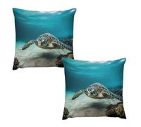HETVBNS 2 Pack Throw Pillow Covers 18 "x18 Double-Sided Soft Plush Pillowcase Decorative Square Pillows Case Underwater Diving Sea Turtle Pillow Cover for Living Room, Bedroom, Sofa, Car