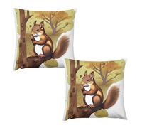 HETVBNS 2 Pack Throw Pillow Covers 18 "x18 Double-Sided Soft Plush Pillowcase Decorative Square Pillows Case Nut-Eating Squirrel Pillow Cover for Living Room, Bedroom, Sofa, Car