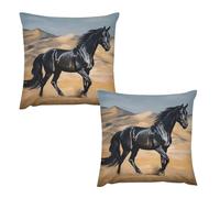 HETVBNS 2 Pack Throw Pillow Covers 18 "x18 Double-Sided Soft Plush Pillowcase Decorative Square Pillows Case Black Arabian Horse Pillow Cover for Living Room, Bedroom, Sofa, Car