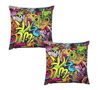 HETVBNS 2 Pack Throw Pillow Covers 18 "x18 Double-Sided Soft Plush Pillowcase Decorative Square Pillows Case Graffiti Drawing Pillow Cover for Living Room, Bedroom, Sofa, Car