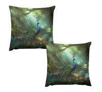 HETVBNS 2 Pack Throw Pillow Covers 18 "x18 Double-Sided Soft Plush Pillowcase Decorative Square Pillows Case Peacock in Forest Pillow Cover for Living Room, Bedroom, Sofa, Car