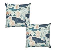 HETVBNS 2 Pack Throw Pillow Covers 18 "x18 Double-Sided Soft Plush Pillowcase Decorative Square Pillows Case Underwater Whale Pillow Cover for Living Room, Bedroom, Sofa, Car