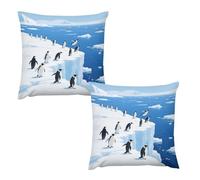HETVBNS 2 Pack Throw Pillow Covers 18 "x18 Double-Sided Soft Plush Pillowcase Decorative Square Pillows Case Glacier Penguins Pillow Cover for Living Room, Bedroom, Sofa, Car