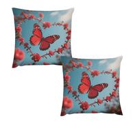 HETVBNS 2 Pack Throw Pillow Covers 18 "x18 Double-Sided Soft Plush Pillowcase Decorative Square Pillows Case Lover's Red Butterfly Pillow Cover for Living Room, Bedroom, Sofa, Car