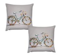 HETVBNS 2 Pack Throw Pillow Covers 18 "x18 Double-Sided Soft Plush Pillowcase Decorative Square Pillows Case Flower Bicycle Pillow Cover for Living Room, Bedroom, Sofa, Car