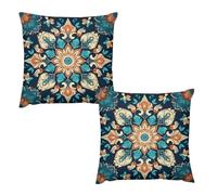 HETVBNS 2 Pack Throw Pillow Covers 18 "x18 Double-Sided Soft Plush Pillowcase Decorative Square Pillows Case Vintage Mandala Flowers Pillow Cover for Living Room, Bedroom, Sofa, Car