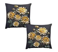 HETVBNS 2 Pack Throw Pillow Covers 20 "x20 Double-Sided Soft Plush Pillowcase Decorative Square Pillows Case Gold Flowers on Black Pillow Cover for Living Room, Bedroom, Sofa, Car