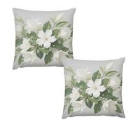 HETVBNS 2 Pack Throw Pillow Covers 20 "x20 Double-Sided Soft Plush Pillowcase Decorative Square Pillows Case White Floral Green Leaf Pillow Cover for Living Room, Bedroom, Sofa, Car