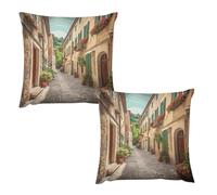 HETVBNS 2 Pack Throw Pillow Covers 20 "x20 Double-Sided Soft Plush Pillowcase Decorative Square Pillows Case Italy Street Pillow Cover for Living Room, Bedroom, Sofa, Car