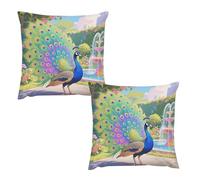 HETVBNS 2 Pack Throw Pillow Covers 20 "x20 Double-Sided Soft Plush Pillowcase Decorative Square Pillows Case Indian Peacock Pillow Cover for Living Room, Bedroom, Sofa, Car