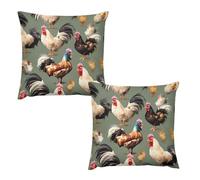 HETVBNS 2 Pack Throw Pillow Covers 20 "x20 Double-Sided Soft Plush Pillowcase Decorative Square Pillows Case Chicken and Rooster Print Pillow Cover for Living Room, Bedroom, Sofa, Car