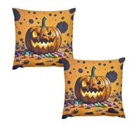 HETVBNS 2 Pack Throw Pillow Covers 20 "x20 Double-Sided Soft Plush Pillowcase Decorative Square Pillows Case Halloween Pumpkin Monster Pillow Cover for Living Room, Bedroom, Sofa, Car