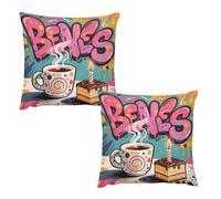 HETVBNS 2 Pack Throw Pillow Covers 20 "x20 Double-Sided Soft Plush Pillowcase Decorative Square Pillows Case Doodle Style Coffee Cake Pillow Cover for Living Room, Bedroom, Sofa, Car