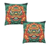 HETVBNS 2 Pack Throw Pillow Covers 20 "x20 Double-Sided Soft Plush Pillowcase Decorative Square Pillows Case Chinese Lion New Year Pillow Cover for Living Room, Bedroom, Sofa, Car