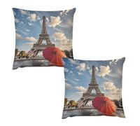 HETVBNS 2 Pack Throw Pillow Covers 20 "x20 Double-Sided Soft Plush Pillowcase Decorative Square Pillows Case Eiffel Tower with Red Umbrella Pillow Cover for Living Room, Bedroom, Sofa, Car