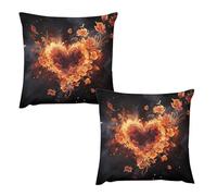 HETVBNS 2 Pack Throw Pillow Covers 22 "x22 Double-Sided Soft Plush Pillowcase Decorative Square Pillows Case Fire Flowers and Heart Pillow Cover for Living Room, Bedroom, Sofa, Car