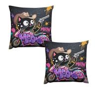 HETVBNS 2 Pack Throw Pillow Covers 22 "x22 Double-Sided Soft Plush Pillowcase Decorative Square Pillows Case Cartoon Cat Riding Motorcycle Pillow Cover for Living Room, Bedroom, Sofa, Car