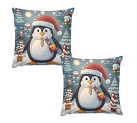 HETVBNS 2 Pack Throw Pillow Covers 22 "x22 Double-Sided Soft Plush Pillowcase Decorative Square Pillows Case Christmas Funny Penguin Pillow Cover for Living Room, Bedroom, Sofa, Car