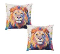 HETVBNS 2 Pack Throw Pillow Covers 22 "x22 Double-Sided Soft Plush Pillowcase Decorative Square Pillows Case Colorful Lion Painting Pillow Cover for Living Room, Bedroom, Sofa, Car