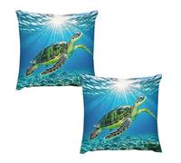 HETVBNS 2 Pack Throw Pillow Covers 22 "x22 Double-Sided Soft Plush Pillowcase Decorative Square Pillows Case Turtle Swimming in The Sea Pillow Cover for Living Room, Bedroom, Sofa, Car