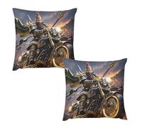 HETVBNS 2 Pack Throw Pillow Covers 22 "x22 Double-Sided Soft Plush Pillowcase Decorative Square Pillows Case Guan Yu Rides A Motorcycle Pillow Cover for Living Room, Bedroom, Sofa, Car