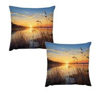 HETVBNS 2 Pack Throw Pillow Covers 22 "x22 Double-Sided Soft Plush Pillowcase Decorative Square Pillows Case Reeds by The River Pillow Cover for Living Room, Bedroom, Sofa, Car
