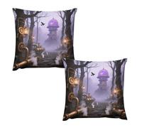 HETVBNS 2 Pack Throw Pillow Covers 22 "x22 Double-Sided Soft Plush Pillowcase Decorative Square Pillows Case Gothic Fog Forest Pillow Cover for Living Room, Bedroom, Sofa, Car