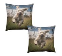 HETVBNS 2 Pack Throw Pillow Covers 22 "x22 Double-Sided Soft Plush Pillowcase Decorative Square Pillows Case White Dog in The Field Pillow Cover for Living Room, Bedroom, Sofa, Car