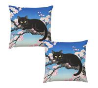 HETVBNS 2 Pack Throw Pillow Covers 22 "x22 Double-Sided Soft Plush Pillowcase Decorative Square Pillows Case Black Cat Floral Pillow Cover for Living Room, Bedroom, Sofa, Car