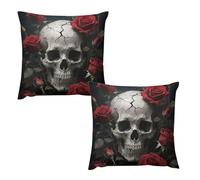 HETVBNS 2 Pack Throw Pillow Covers 22 "x22 Double-Sided Soft Plush Pillowcase Decorative Square Pillows Case Skull Rose Pillow Cover for Living Room, Bedroom, Sofa, Car