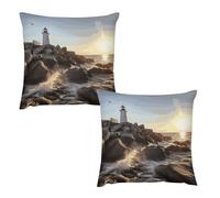 HETVBNS 2 Pack Throw Pillow Covers 22 "x22 Double-Sided Soft Plush Pillowcase Decorative Square Pillows Case Lighthouse Rocks Seaside Pillow Cover for Living Room, Bedroom, Sofa, Car