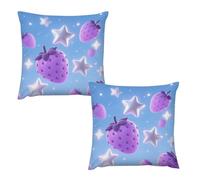 HETVBNS 2 Pack Throw Pillow Covers 22 "x22 Double-Sided Soft Plush Pillowcase Decorative Square Pillows Case Stars and Purple Strawberries Pillow Cover for Living Room, Bedroom, Sofa, Car