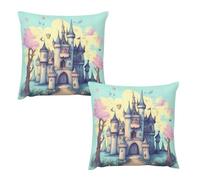HETVBNS 2 Pack Throw Pillow Covers 22 "x22 Double-Sided Soft Plush Pillowcase Decorative Square Pillows Case Fairytale Castle Pillow Cover for Living Room, Bedroom, Sofa, Car