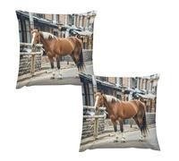HETVBNS 2 Pack Throw Pillow Covers 22 "x22 Double-Sided Soft Plush Pillowcase Decorative Square Pillows Case Horse in The Street Pillow Cover for Living Room, Bedroom, Sofa, Car