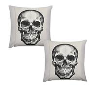 HETVBNS 2 Pack Throw Pillow Covers 24 "x24 Double-Sided Soft Plush Pillowcase Decorative Square Pillows Case Black Skull Pattern Pillow Cover for Living Room, Bedroom, Sofa, Car