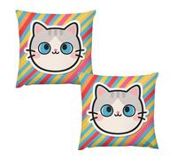HETVBNS 2 Pack Throw Pillow Covers 24 "x24 Double-Sided Soft Plush Pillowcase Decorative Square Pillows Case Sticker Cat Pillow Cover for Living Room, Bedroom, Sofa, Car