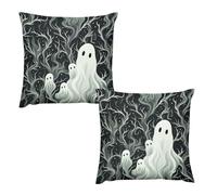 HETVBNS 2 Pack Throw Pillow Covers 24 "x24 Double-Sided Soft Plush Pillowcase Decorative Square Pillows Case White Patterned Ghost Pillow Cover for Living Room, Bedroom, Sofa, Car