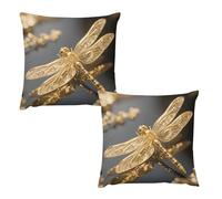 HETVBNS 2 Pack Throw Pillow Covers 24 "x24 Double-Sided Soft Plush Pillowcase Decorative Square Pillows Case Gold Exquisite Dragonfly Pillow Cover for Living Room, Bedroom, Sofa, Car