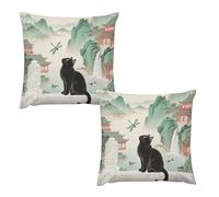 HETVBNS 2 Pack Throw Pillow Covers 24 "x24 Double-Sided Soft Plush Pillowcase Decorative Square Pillows Case Black Fluffy Cat Watch Dragonfly Pillow Cover for Living Room, Bedroom, Sofa, Car