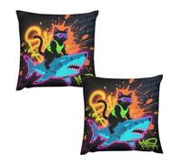HETVBNS 2 Pack Throw Pillow Covers 24 "x24 Double-Sided Soft Plush Pillowcase Decorative Square Pillows Case Blacklight Cat Riding Shark Pillow Cover for Living Room, Bedroom, Sofa, Car