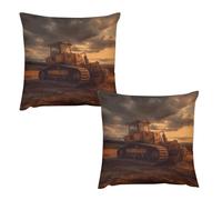 HETVBNS 2 Pack Throw Pillow Covers 24 "x24 Double-Sided Soft Plush Pillowcase Decorative Square Pillows Case Bulldozer Evening Pillow Cover for Living Room, Bedroom, Sofa, Car