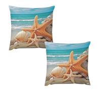 HETVBNS 2 Pack Throw Pillow Covers 24 "x24 Double-Sided Soft Plush Pillowcase Decorative Square Pillows Case Starfish Seashell Beach Pillow Cover for Living Room, Bedroom, Sofa, Car