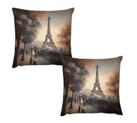 HETVBNS 2 Pack Throw Pillow Covers 24 "x24 Double-Sided Soft Plush Pillowcase Decorative Square Pillows Case Romantic Paris Eiffel Tower Pillow Cover for Living Room, Bedroom, Sofa, Car