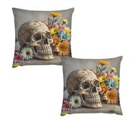 HETVBNS 2 Pack Throw Pillow Covers 24 "x24 Double-Sided Soft Plush Pillowcase Decorative Square Pillows Case Ancient Skull and Flowers Pillow Cover for Living Room, Bedroom, Sofa, Car