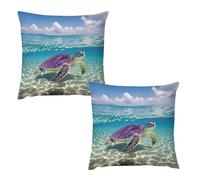 HETVBNS 2 Pack Throw Pillow Covers 24 "x24 Double-Sided Soft Plush Pillowcase Decorative Square Pillows Case Hawaii with Purple Sea Turtle Pillow Cover for Living Room, Bedroom, Sofa, Car