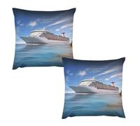 HETVBNS 2 Pack Throw Pillow Covers 24 "x24 Double-Sided Soft Plush Pillowcase Decorative Square Pillows Case Seaside Cruise Ship Pillow Cover for Living Room, Bedroom, Sofa, Car