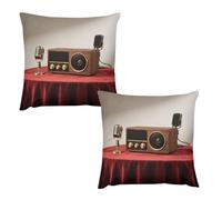 HETVBNS 2 Pack Throw Pillow Covers 24 "x24 Double-Sided Soft Plush Pillowcase Decorative Square Pillows Case Vintage Wood Radio Pillow Cover for Living Room, Bedroom, Sofa, Car