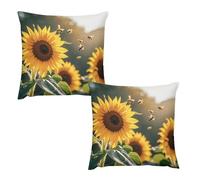 HETVBNS 2 Pack Throw Pillow Covers 24 "x24 Double-Sided Soft Plush Pillowcase Decorative Square Pillows Case Bee & Sunflowers Pillow Cover for Living Room, Bedroom, Sofa, Car