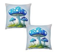 HETVBNS 2 Pack Throw Pillow Covers 24 "x24 Double-Sided Soft Plush Pillowcase Decorative Square Pillows Case Cartoon Blue Mushroom Pillow Cover for Living Room, Bedroom, Sofa, Car